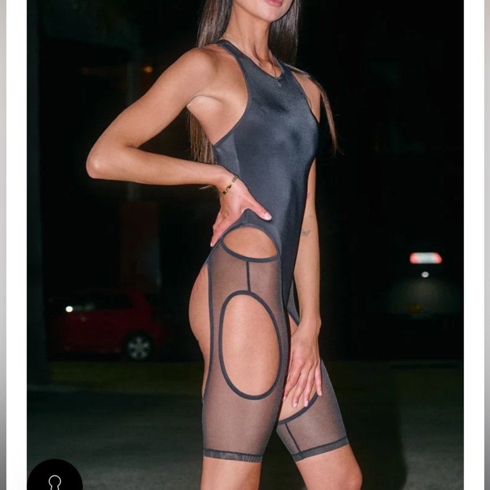NWT CXIX black bodysuit with mesh garters so hot! 🔥